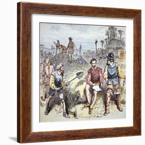 The Founding of St. Augustine in Florida by the Spanish in 1565 (Colour Litho)-American-Framed Giclee Print
