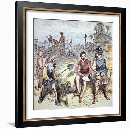 The Founding of St. Augustine in Florida by the Spanish in 1565 (Colour Litho)-American-Framed Giclee Print