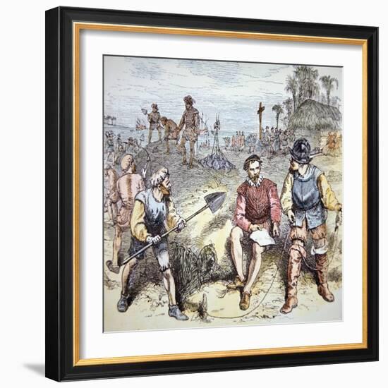 The Founding of St. Augustine in Florida by the Spanish in 1565 (Colour Litho)-American-Framed Giclee Print