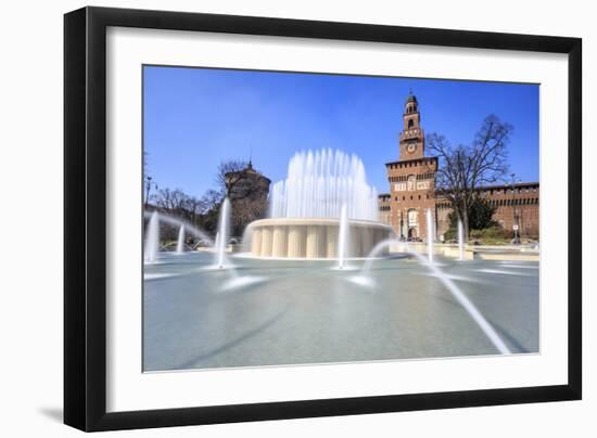 The fountain frames the ancient Sforza Castle, Milan, Lombardy, Italy, Europe-Roberto Moiola-Framed Photographic Print