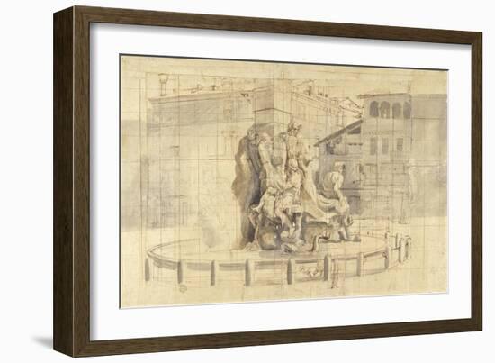 The Fountain of the Four Rivers in Piazza Navona, Rome-Gaspar van Wittel-Framed Art Print