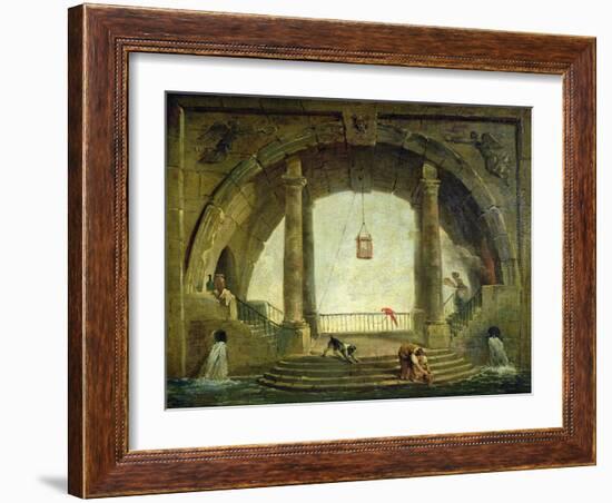 The Fountain (Oil on Panel)-Hubert Robert-Framed Giclee Print