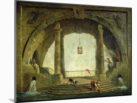 The Fountain (Oil on Panel)-Hubert Robert-Mounted Giclee Print