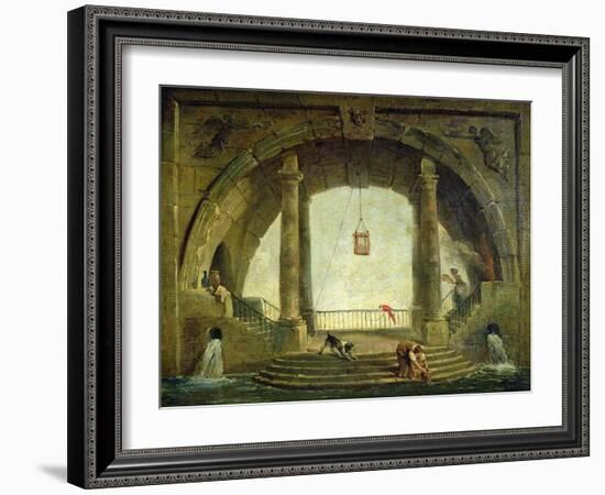 The Fountain (Oil on Panel)-Hubert Robert-Framed Giclee Print