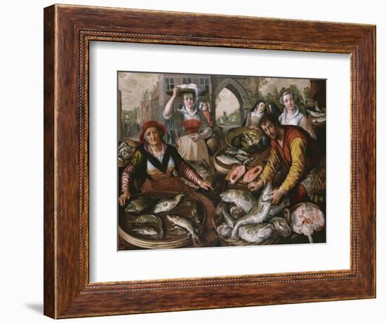 The Four Elements: a Fishmonger's Stall in a Town with the Miraculous Draught of Fishes Beyond -…-Joachim Beuckelaer-Framed Giclee Print