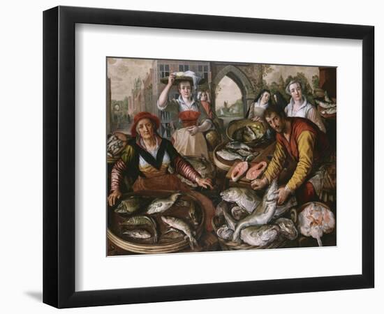 The Four Elements: a Fishmonger's Stall in a Town with the Miraculous Draught of Fishes Beyond -…-Joachim Beuckelaer-Framed Giclee Print