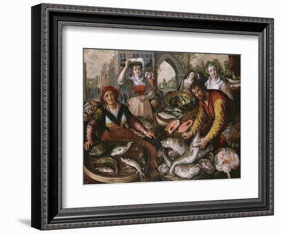 The Four Elements: a Fishmonger's Stall in a Town with the Miraculous Draught of Fishes Beyond -…-Joachim Beuckelaer-Framed Giclee Print