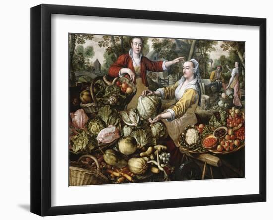 The Four Elements: A Greengrocer's Stall with the Flight Into Egypt Beyond-Joachim Beuckelaer-Framed Giclee Print