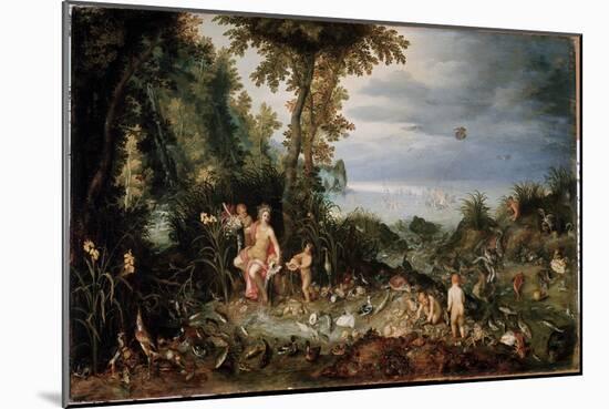 The Four Elements: Allegory of Water (Oil on Panel, 1594)-Jan the Elder Brueghel-Mounted Giclee Print