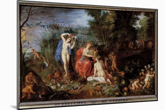 The Four Elements Three Graces Represented in a Forest Landscape, with Vegetables (Cabbage, Pumpkin-Jan the Elder Brueghel-Mounted Giclee Print