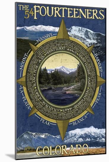 The Fourteeners - Rocky Mountain National Park-Lantern Press-Mounted Art Print