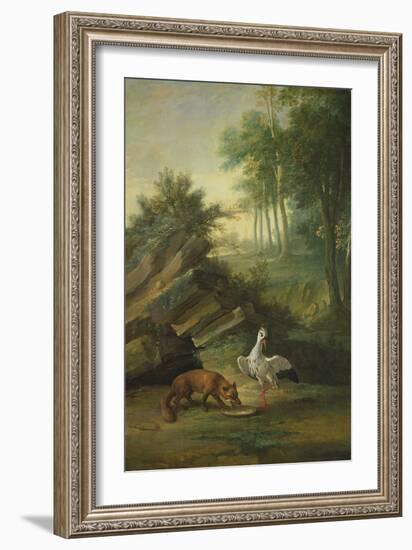 The Fox and the Stork, 1747 (Oil on Canvas)-Jean-Baptiste Oudry-Framed Giclee Print