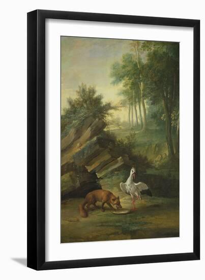 The Fox and the Stork, 1747 (Oil on Canvas)-Jean-Baptiste Oudry-Framed Giclee Print