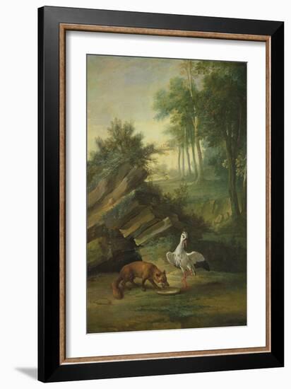 The Fox and the Stork, 1747 (Oil on Canvas)-Jean-Baptiste Oudry-Framed Giclee Print