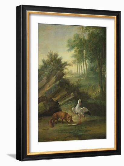 The Fox and the Stork, 1747 (Oil on Canvas)-Jean-Baptiste Oudry-Framed Giclee Print