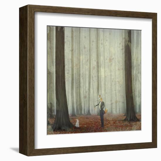 The Fox in a Wood to Hunt on a Hare-natalia_maroz-Framed Art Print