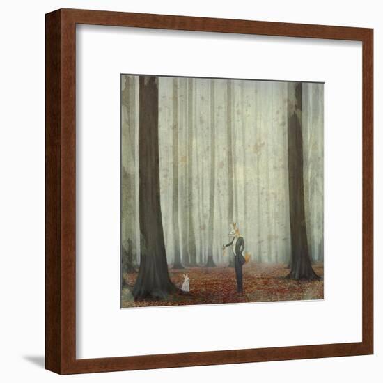 The Fox in a Wood to Hunt on a Hare-natalia_maroz-Framed Art Print