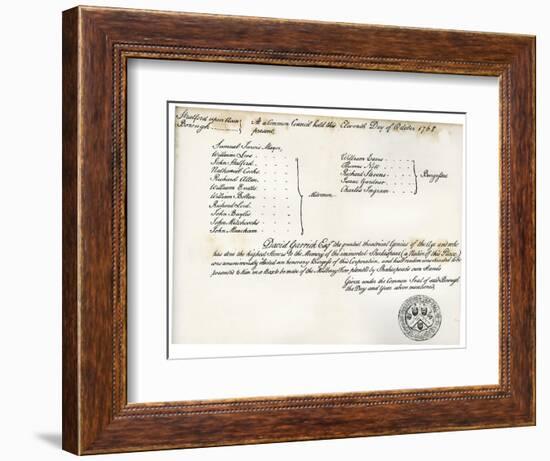 The Freedom of Stratford-upon-Avon, presented to David Garrick, 1768, (1840). Artist: Unknown-Unknown-Framed Giclee Print