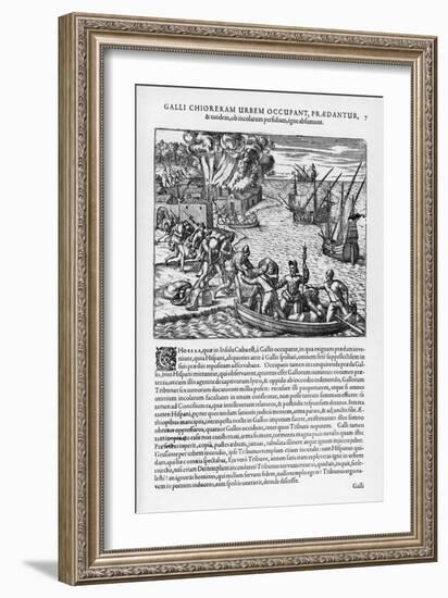 The French Sack Loot and Burn the Spanish-Held Town of Chorera-Theodor de Bry-Framed Art Print