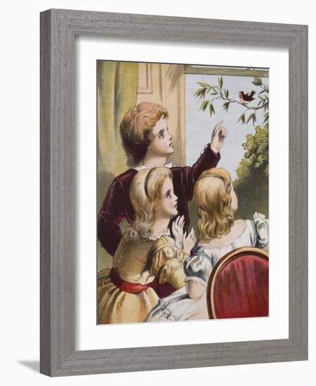 The Friendly Robin, 19Th Century (Colour Litho)-Richard Doyle-Framed Giclee Print