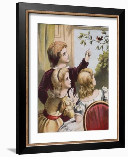 The Friendly Robin, 19Th Century (Colour Litho)-Richard Doyle-Framed Giclee Print