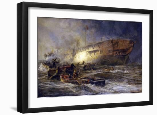 The Frigate 'Leonidas', Anchored near Upnor on the Medway (England), Maneuvers against the Storm An-William Lionel Wyllie-Framed Giclee Print