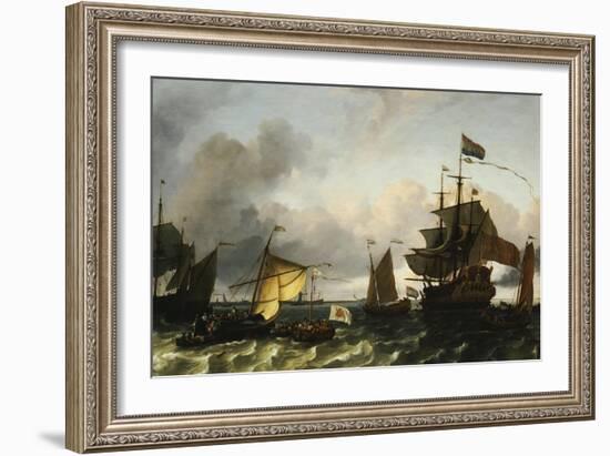 The Frigate Princes Maria, Flying the Standard of Prince William of Orange, Near Amsterdam-Ludolf Bakhuizen-Framed Giclee Print