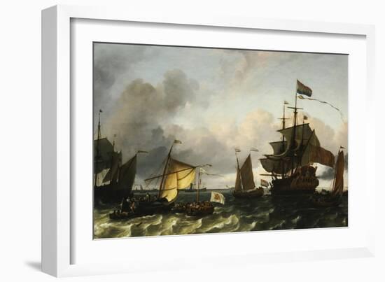 The Frigate Princes Maria, Flying the Standard of Prince William of Orange, Near Amsterdam-Ludolf Bakhuizen-Framed Giclee Print