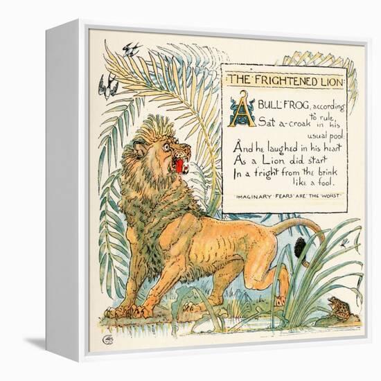 The Frightened Lion, Illustration from 'Baby's Own Aesop', Engraved and Printed by Edmund Evans,…-Walter Crane-Framed Premier Image Canvas