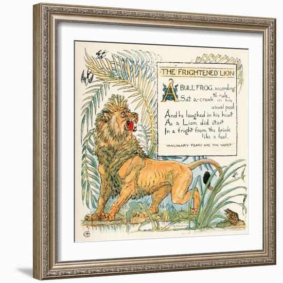 The Frightened Lion, Illustration from 'Baby's Own Aesop', Engraved and Printed by Edmund Evans,…-Walter Crane-Framed Giclee Print