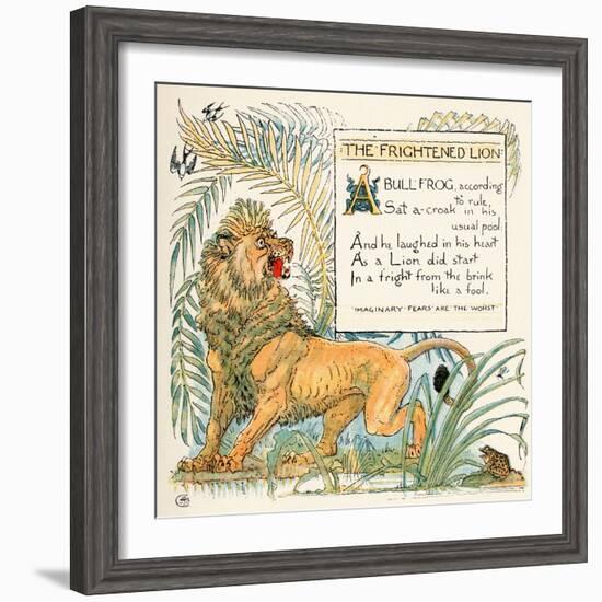 The Frightened Lion, Illustration from 'Baby's Own Aesop', Engraved and Printed by Edmund Evans,…-Walter Crane-Framed Giclee Print