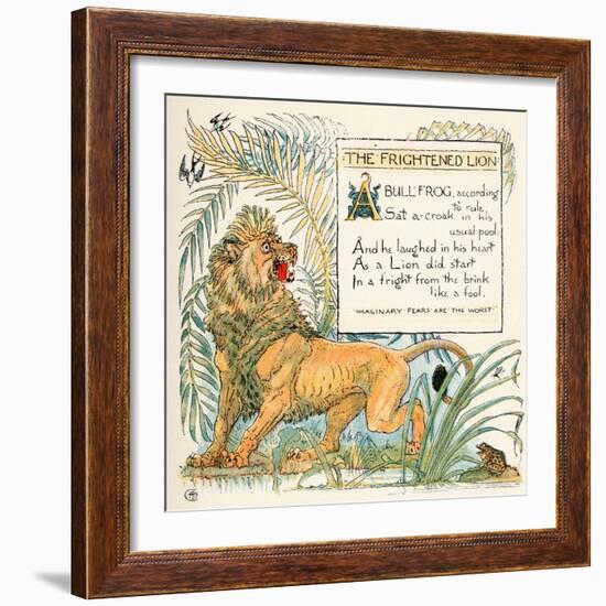 The Frightened Lion, Illustration from 'Baby's Own Aesop', Engraved and Printed by Edmund Evans,…-Walter Crane-Framed Giclee Print