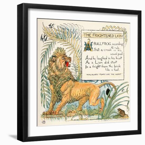 The Frightened Lion, Illustration from 'Baby's Own Aesop', Engraved and Printed by Edmund Evans,…-Walter Crane-Framed Giclee Print