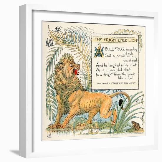 The Frightened Lion, Illustration from 'Baby's Own Aesop', Engraved and Printed by Edmund Evans,…-Walter Crane-Framed Giclee Print