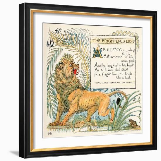 The Frightened Lion, Illustration from 'Baby's Own Aesop', Engraved and Printed by Edmund Evans,…-Walter Crane-Framed Giclee Print