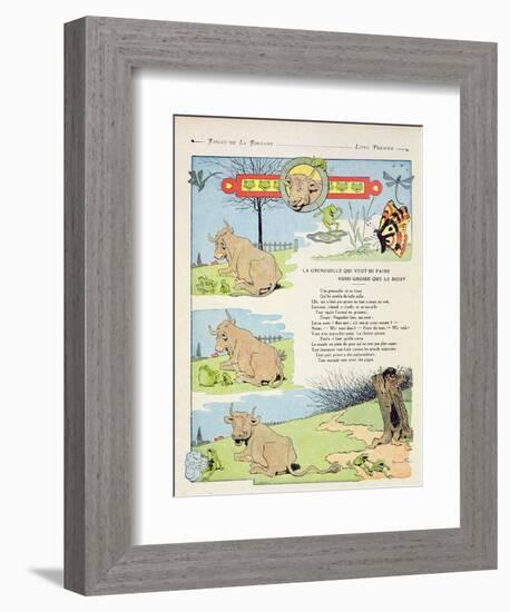 The Frog Who Wanted to Be as Fat as the Bull, Illustration from 'Fables' by Jean de La Fontaine,…-Benjamin Rabier-Framed Giclee Print