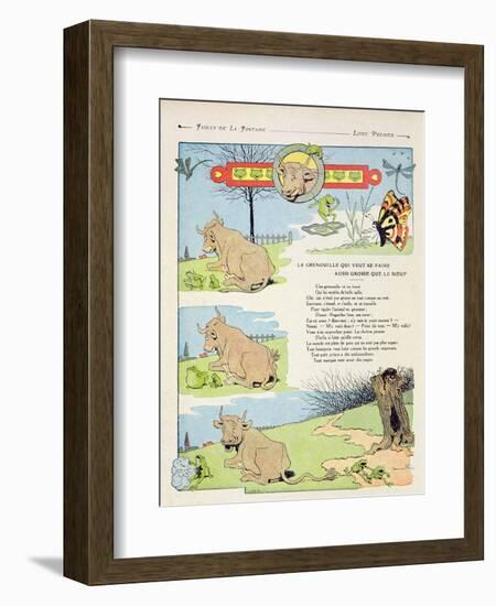 The Frog Who Wanted to Be as Fat as the Bull, Illustration from 'Fables' by Jean de La Fontaine,…-Benjamin Rabier-Framed Giclee Print