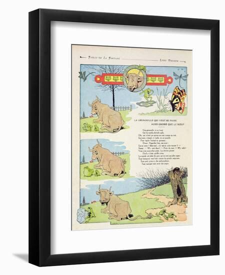 The Frog Who Wanted to Be as Fat as the Bull, Illustration from 'Fables' by Jean de La Fontaine,…-Benjamin Rabier-Framed Giclee Print