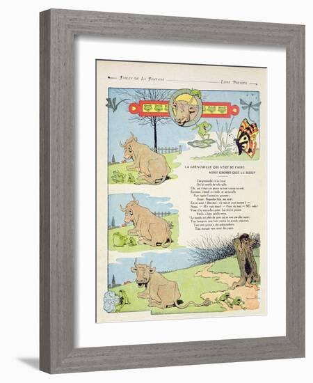 The Frog Who Wanted to Be as Fat as the Bull, Illustration from 'Fables' by Jean de La Fontaine,…-Benjamin Rabier-Framed Giclee Print