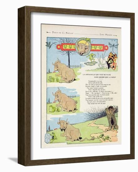 The Frog Who Wanted to Be as Fat as the Bull, Illustration from 'Fables' by Jean de La Fontaine,…-Benjamin Rabier-Framed Giclee Print