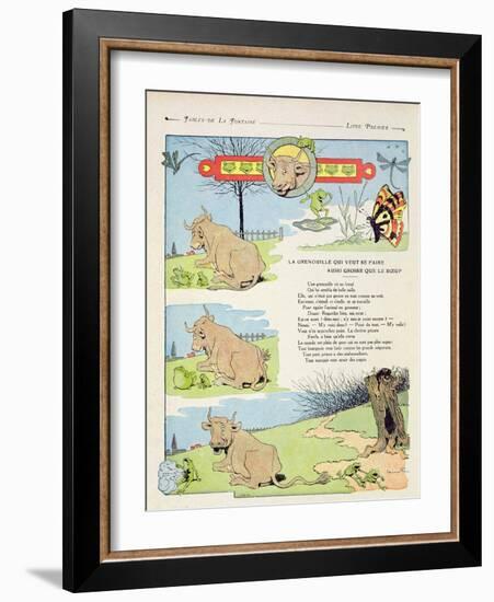 The Frog Who Wanted to Be as Fat as the Bull, Illustration from 'Fables' by Jean de La Fontaine,…-Benjamin Rabier-Framed Giclee Print