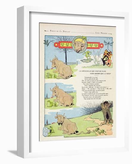 The Frog Who Wanted to Be as Fat as the Bull, Illustration from 'Fables' by Jean de La Fontaine,…-Benjamin Rabier-Framed Giclee Print