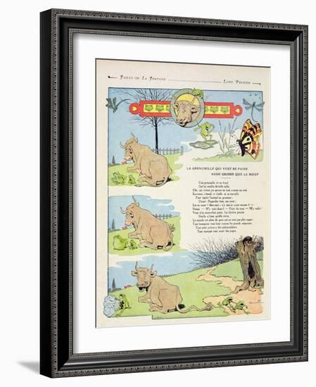 The Frog Who Wanted to Be as Fat as the Bull, Illustration from 'Fables' by Jean de La Fontaine,…-Benjamin Rabier-Framed Giclee Print