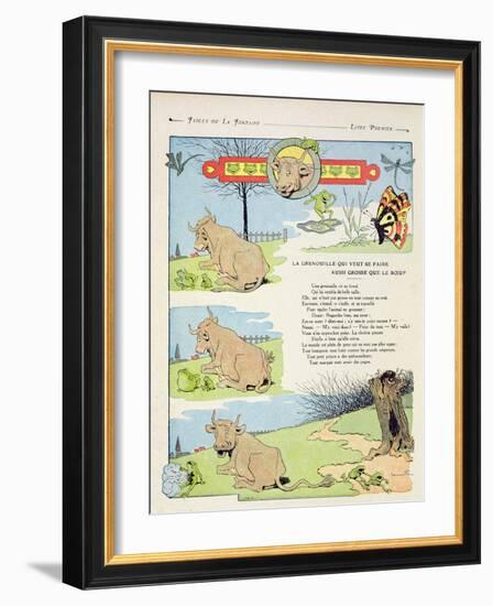 The Frog Who Wanted to Be as Fat as the Bull, Illustration from 'Fables' by Jean de La Fontaine,…-Benjamin Rabier-Framed Giclee Print