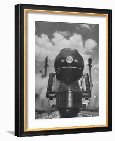 The Front End of a Streamlined Locomotive Sitting in Shaffer's Crossing Yard-Thomas D^ Mcavoy-Framed Photographic Print