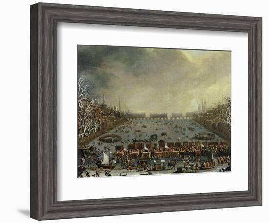 The Frost Fair of the Winter of 1683-4 on the Thames, with Old London Bridge in the Distance C.1685-English-Framed Giclee Print