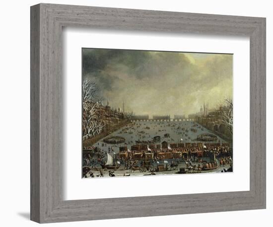 The Frost Fair of the Winter of 1683-4 on the Thames, with Old London Bridge in the Distance C.1685-English-Framed Giclee Print