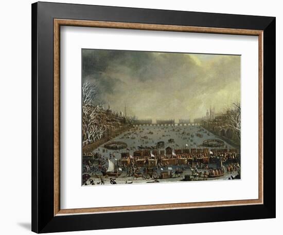 The Frost Fair of the Winter of 1683-4 on the Thames, with Old London Bridge in the Distance C.1685-English-Framed Giclee Print