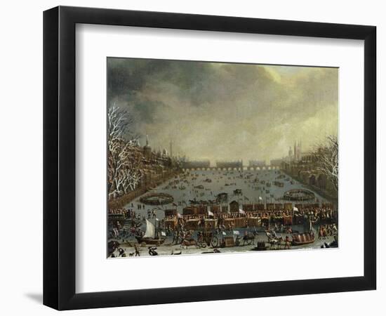 The Frost Fair of the Winter of 1683-4 on the Thames, with Old London Bridge in the Distance C.1685-English-Framed Giclee Print