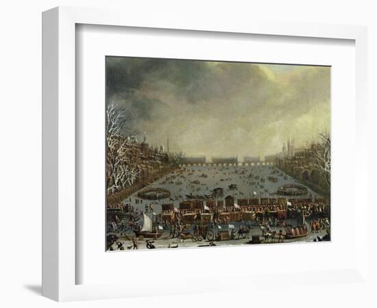 The Frost Fair of the Winter of 1683-4 on the Thames, with Old London Bridge in the Distance C.1685-English-Framed Giclee Print